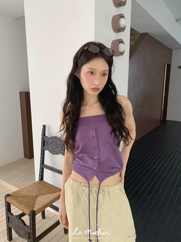 平口翻領設計排扣背心